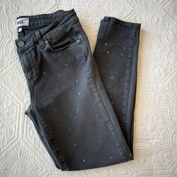 Paige Verdugo Ankle Skinny Paint Splatter Jeans Grey 29 Soft Denim Stretch - Picture 1 of 5